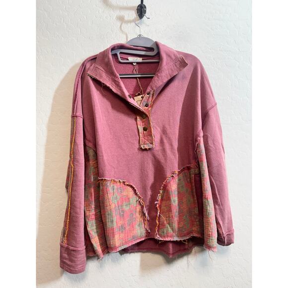 Easel Womens Athleisure Patchwork Mineral Wash Terry Cloth 2 Pc Pant Set Pull on - Picture 4 of 4